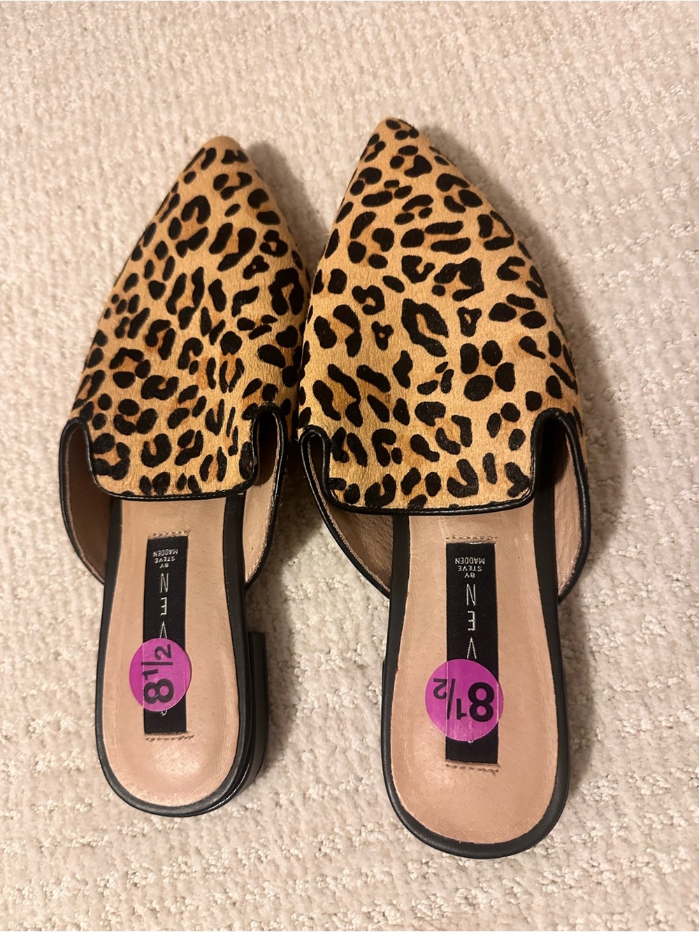 Steven By Steve Madden Leopard Print Pointed Mules in Tan and Black - Picture 3 of 6
